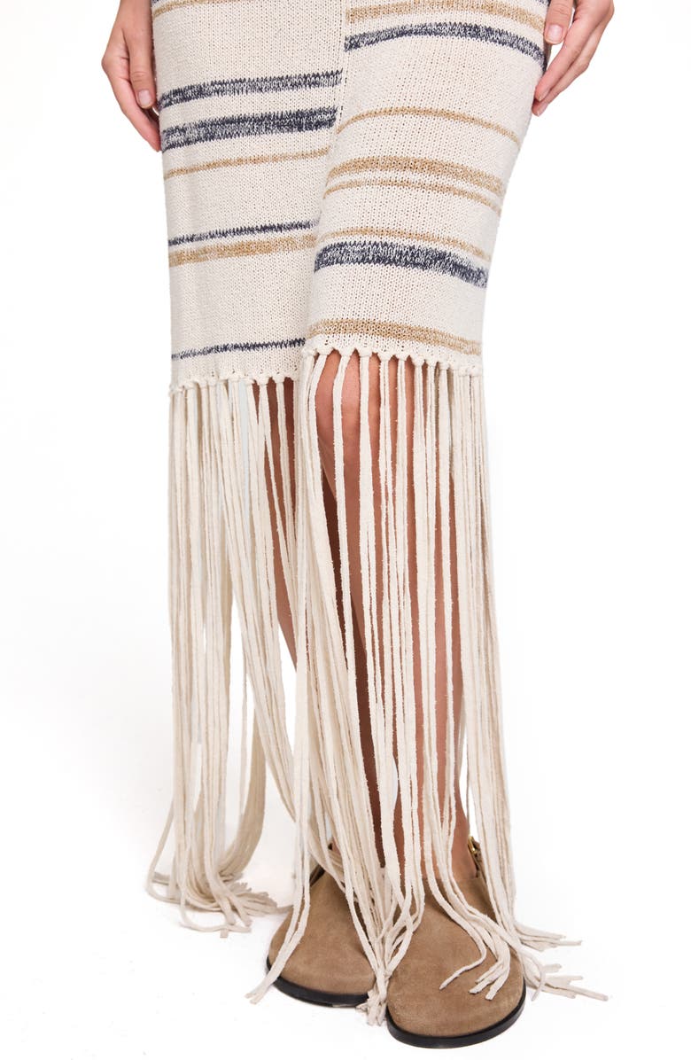 TWP Stripe Fringe Detail Stretch Silk & Linen Sweater Dress, Alternate, color, Ivory Multi