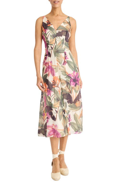 Maggy London Pleated Midi Dress In Ivory/berry