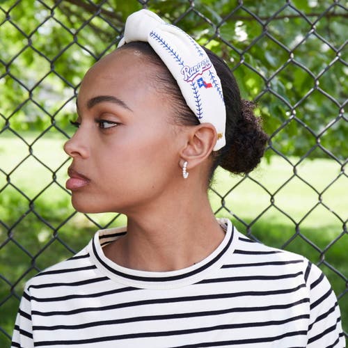 Lele Sadoughi Mlb Texas Rangers Embroidered Headband In White