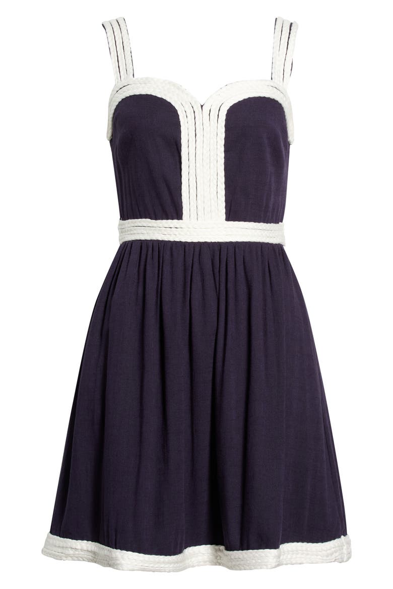 Diamy Contrast Braided Trim Minidress, Alternate, color, NAVY-WHITE