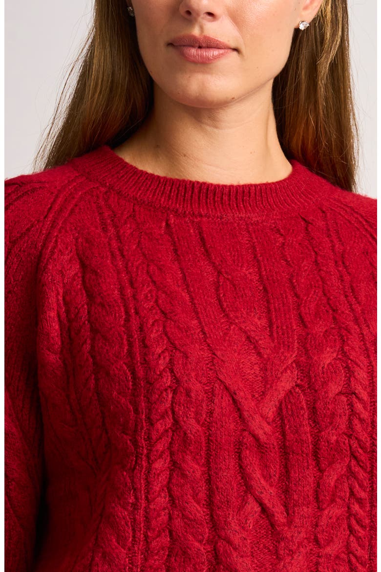 Mixed Cable Raglan Sweater, Alternate, color, RED HOT