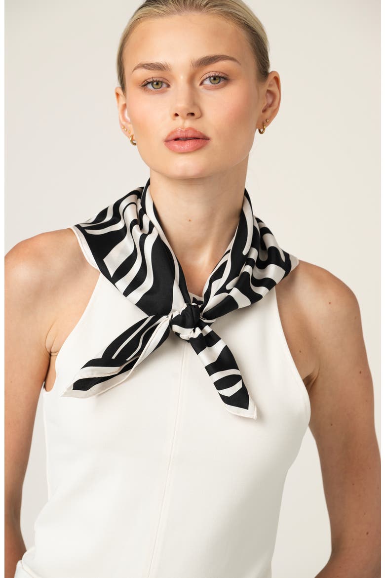 Zebra Wave Double Sided Silk Scarf, Alternate, color, Black