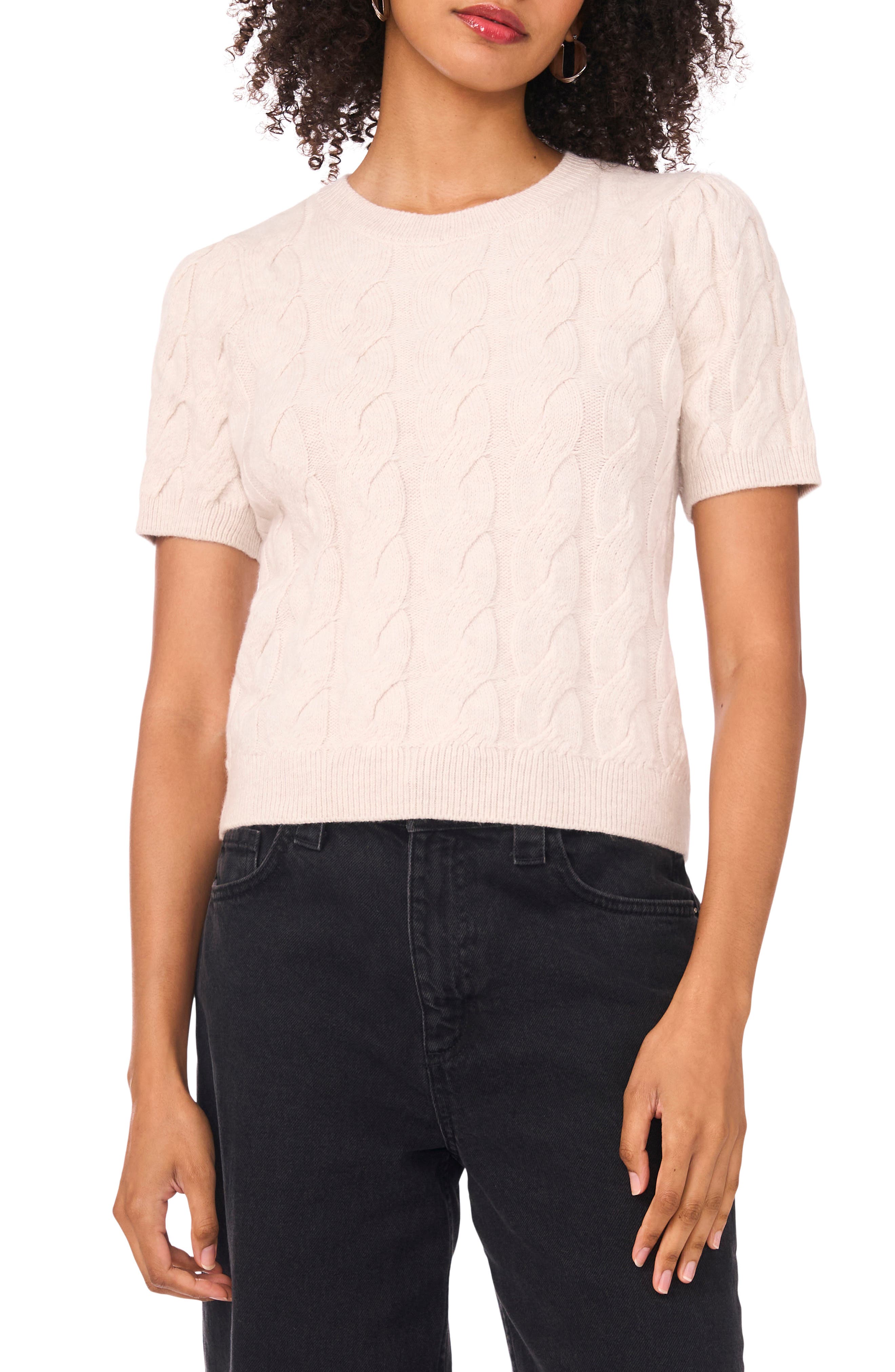 1.STATE Cable Knit Puff Sleeve Sweater