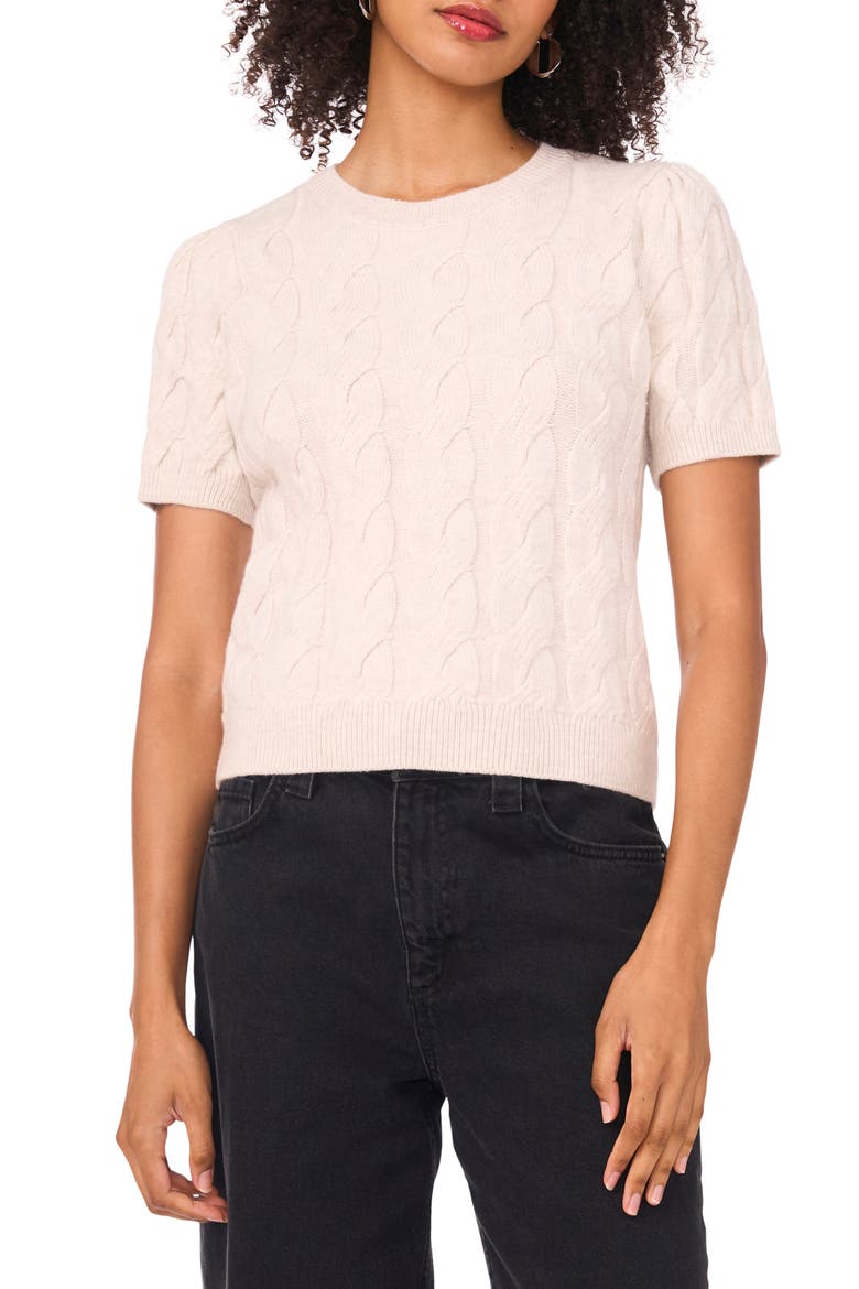 Cable Knit Puff Sleeve Sweater, Main, color, SUGAR