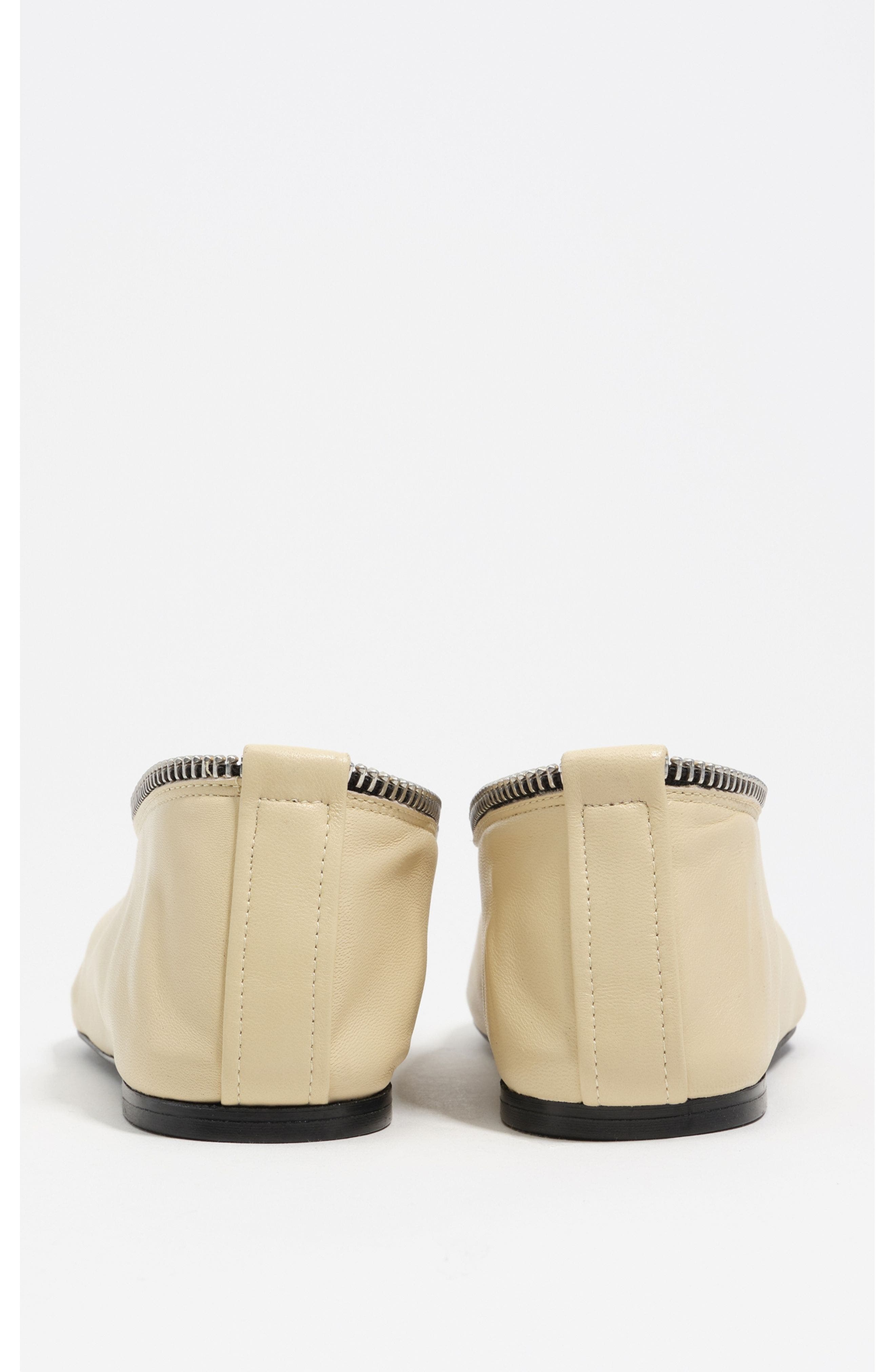 Leather Zip Ballerina, Alternate, color, OFF WHITE