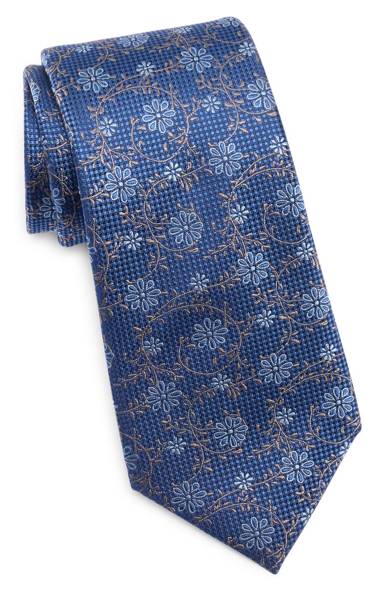 Duchamp Floral Silk Tie, Main, color, Navy