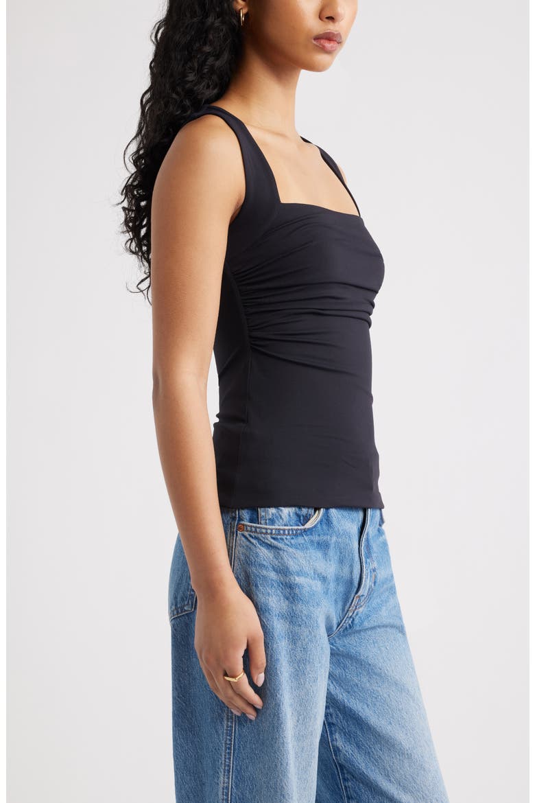 Ruched Square Neck Tank, Alternate, color, BLACK