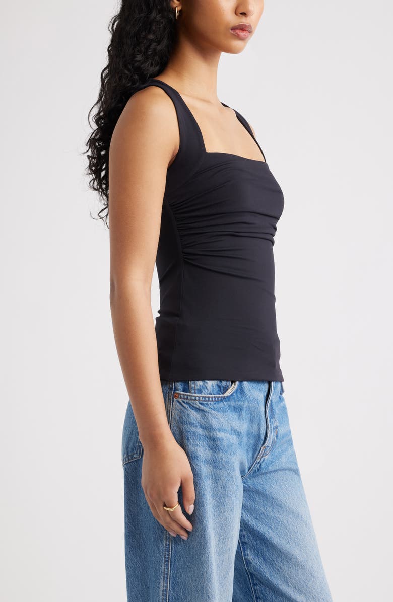 Open Edit Ruched Square Neck Tank, Alternate, color, Black