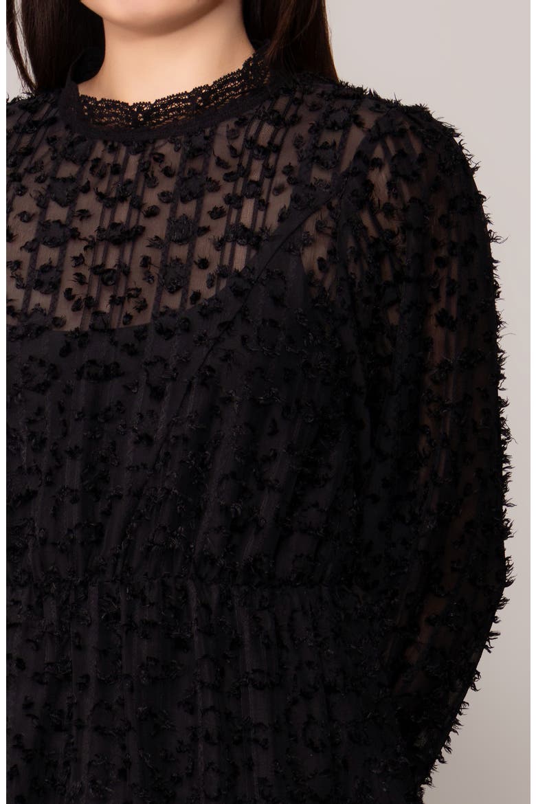 Textured Long Sleeve Midi Dress, Alternate, color, BLACK