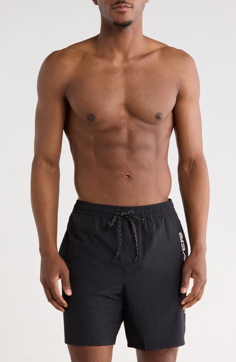 Quiksilver Wind Logo Volley Swim Trunks, Main, color, Black