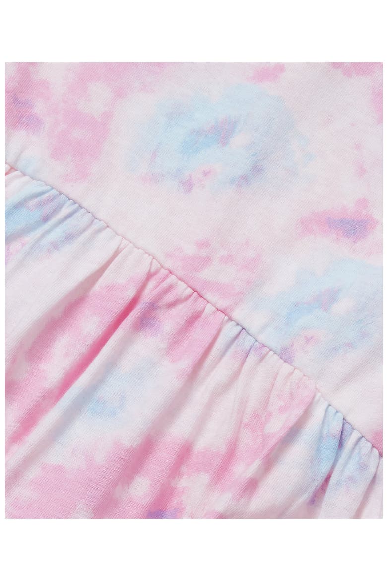 Girls Long Sleeve Gathered Waist Jersey Dress, Alternate, color, Pink Watercolor Rainbow