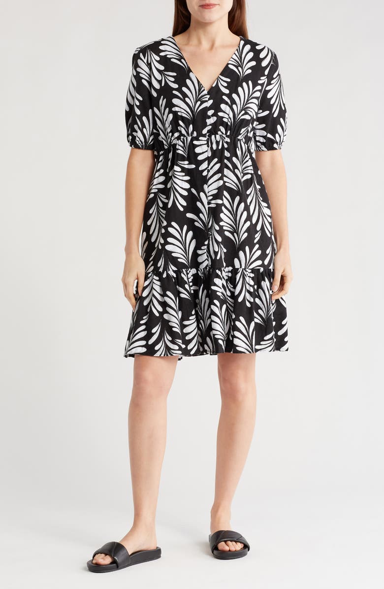 Ellen Tracy Tiered Linen Blend Dress, Main, color, 