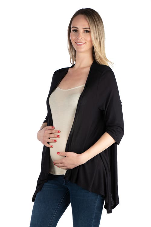 24seven Comfort Apparel Maternity Elbow Length Sleeve Open Cardigan In Black