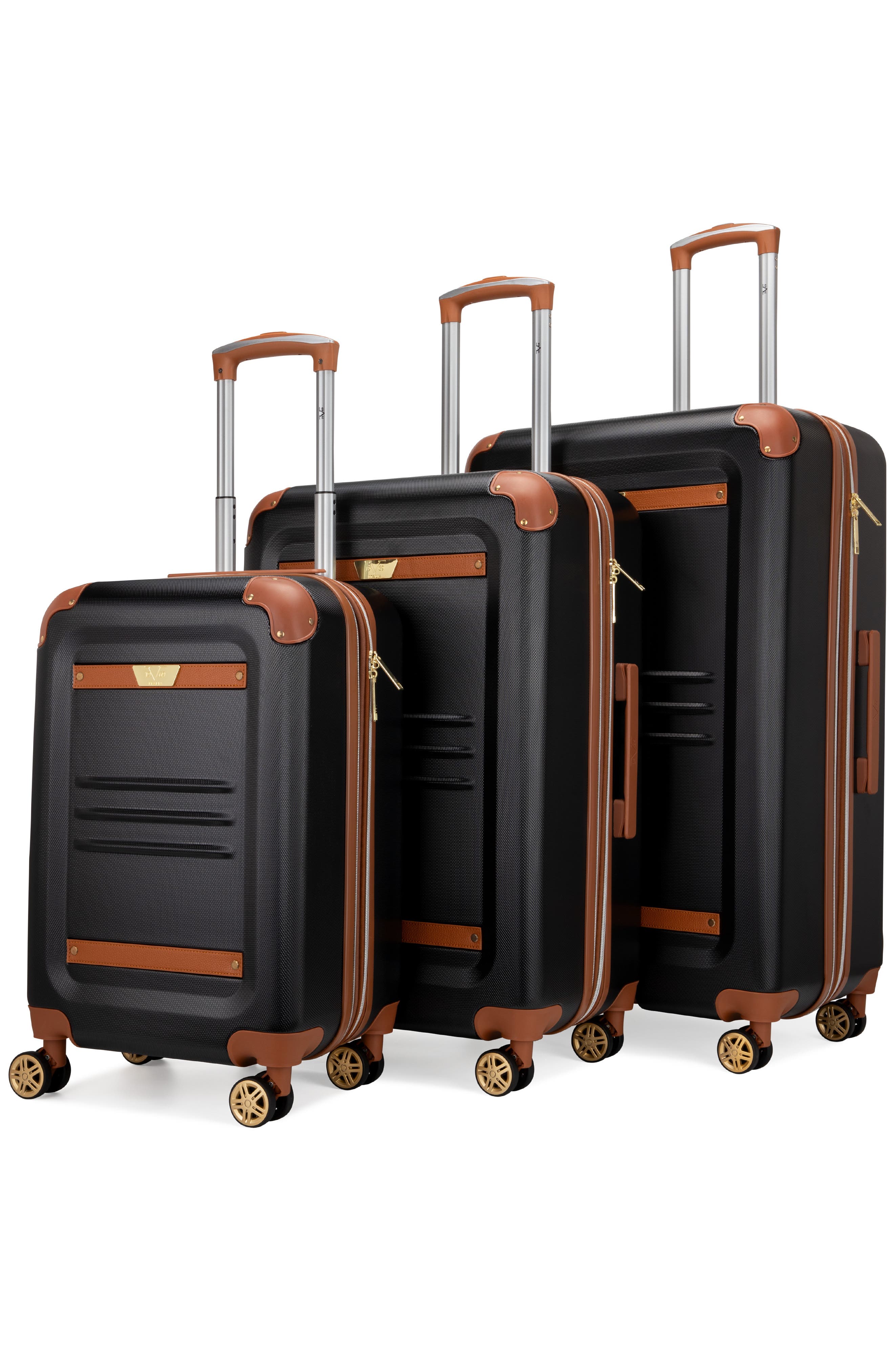 19V69 ITALIA Vintage 3 Piece Expandable Spinner Luggage Set, Alternate, color, Black