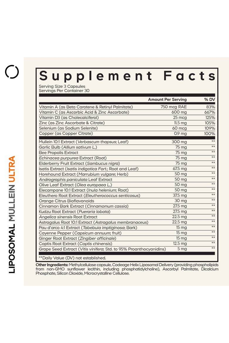 Liposomal Mullein Ultra, Elderberry, Propolis, Echinacea Supplement, Alternate, color, White