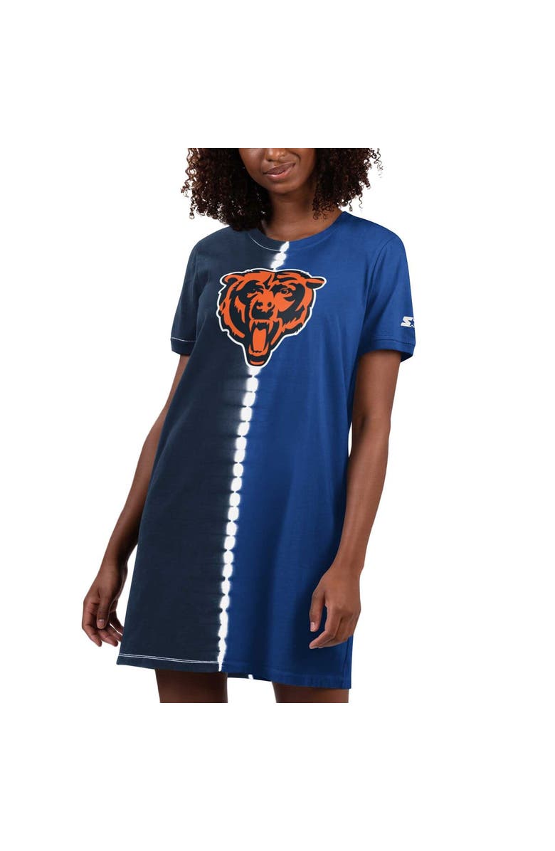STARTER Women's Starter Navy Chicago Bears Ace Tie-Dye T-Shirt Dress, Main, color,