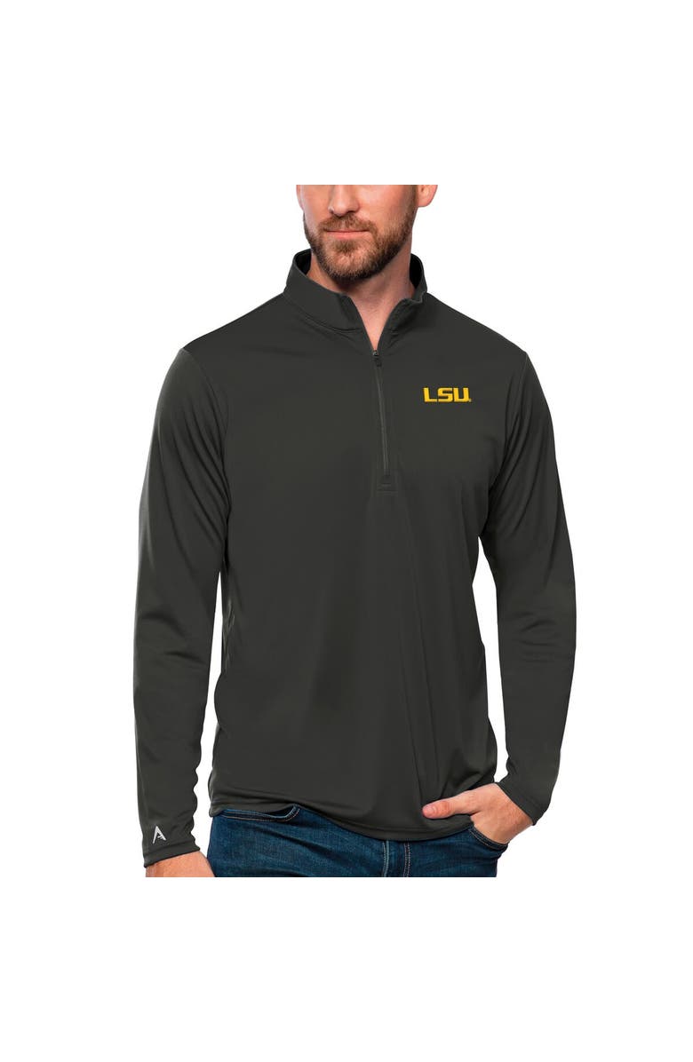 ANTIGUA Men's Antigua Charcoal LSU Tigers Tribute Quarter-Zip Top, Main, color, 