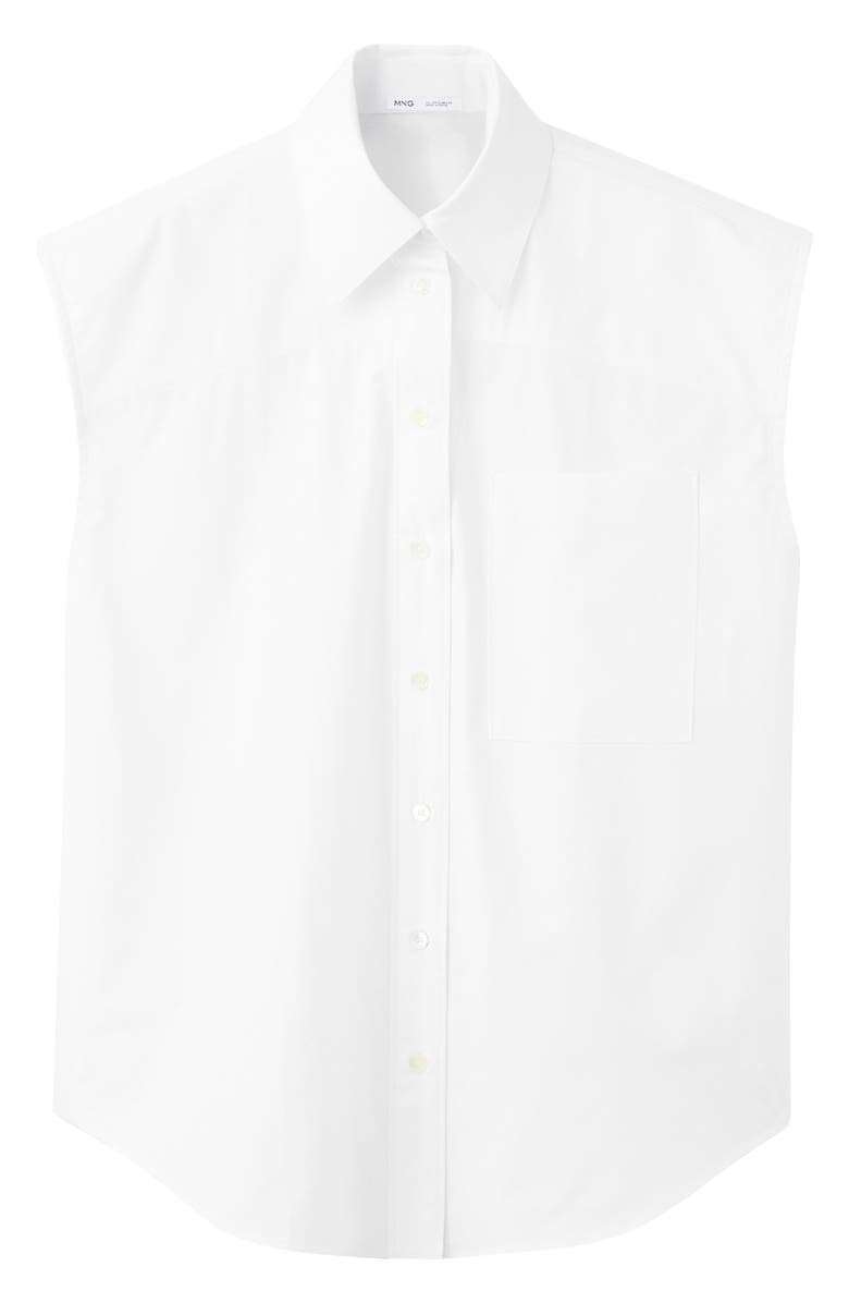 MANGO Starring Hailey Bieber Short Sleeve Cotton Poplin Button-Up Shirt, Alternate, color, Off White