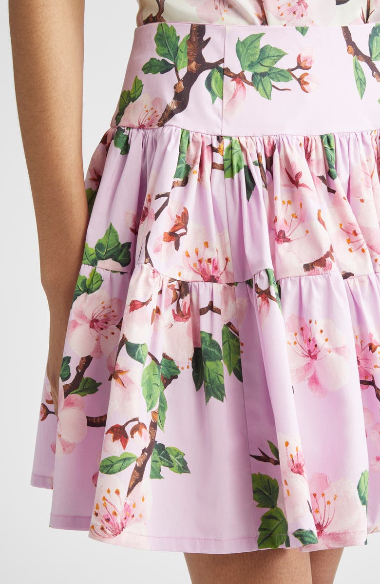 Oscar de la Renta Cherry Blossom Poplin Miniskirt, Alternate, color, Pink/ Lily