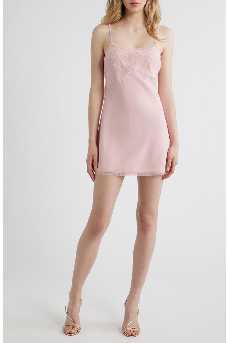 Mirelis Bow Satin Minidress, Main, color, POTPOURRI PINK