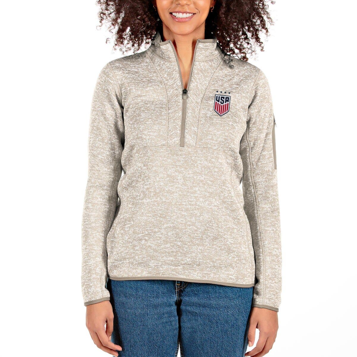 Women's Antigua Gray USWNT Fortune Half-Zip Pullover Jacket - image 2