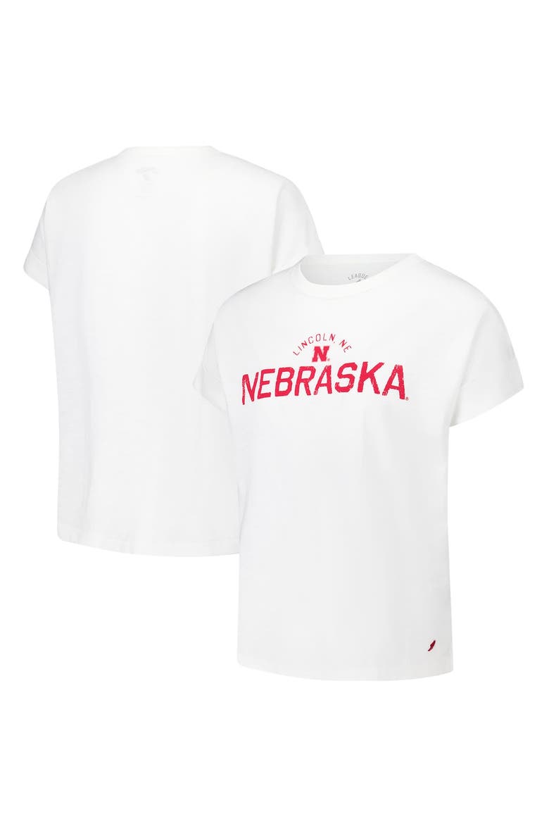 Women's League Collegiate Wear White Nebraska Huskers Slub Rolled Cuff T-Shirt, Main, color, White