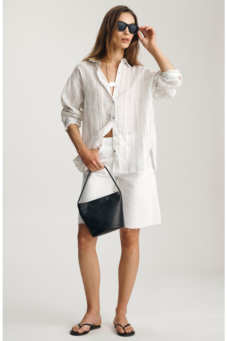 Stripe Relaxed Fit Linen Button-Up Shirt, Alternate, color, WHITE/ BLACK STRIPED