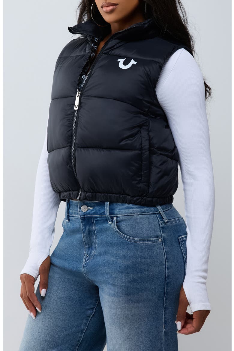 Logo Cropped Puffer Vest, Alternate, color, JET BLACK