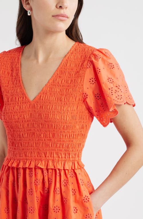 Caslon ® Eyelet Smocked Flutter Sleeve Maxi Dress In Orange