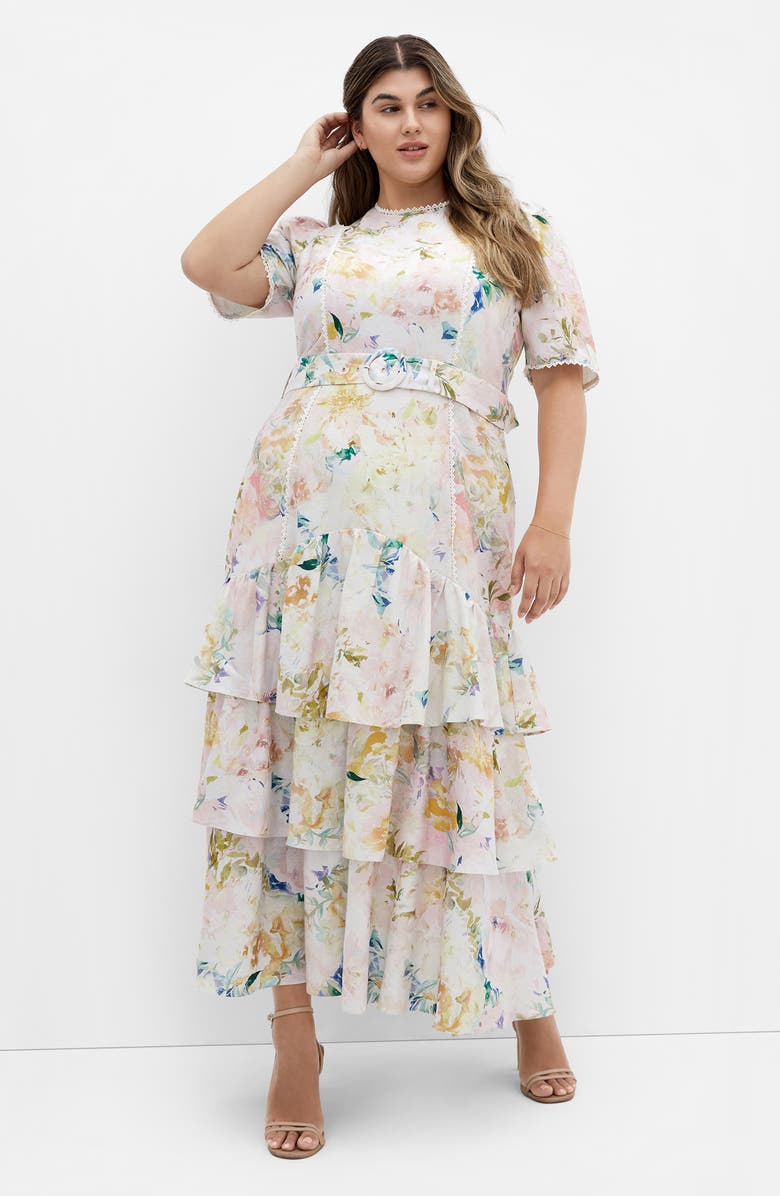 City Chic Garden of Love Tiered Maxi Dress, Alternate, color, Garden Of Love