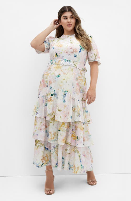 City Chic Garden Of Love Tiered Maxi Dress In Garden Of Love
