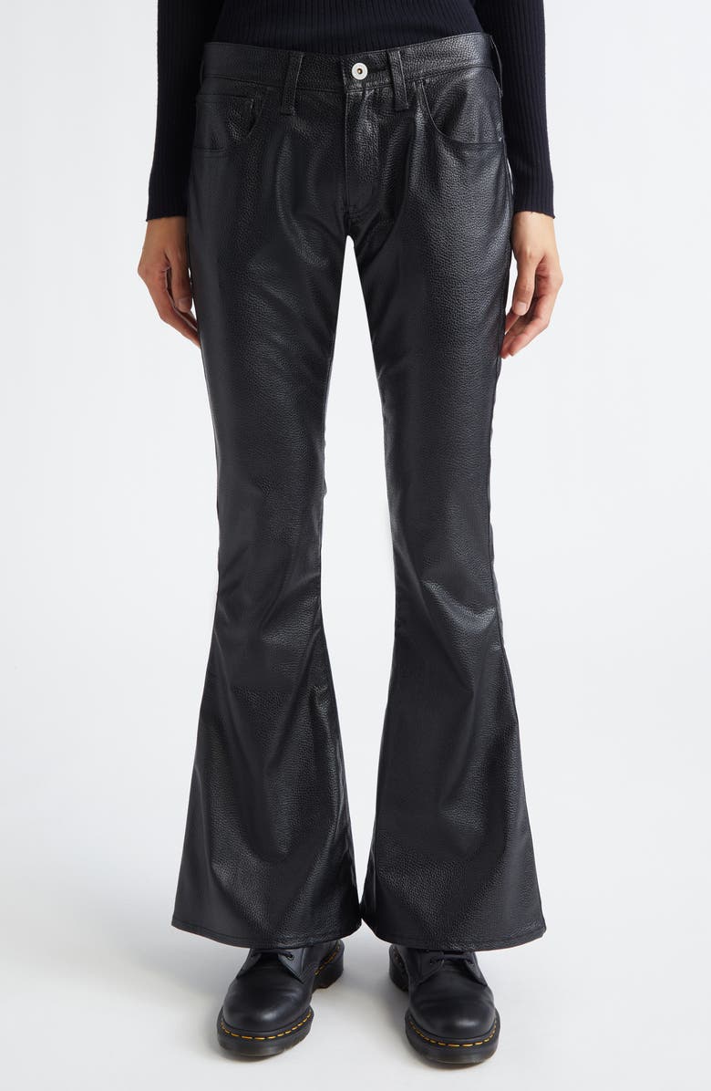 Junya Watanabe Faux Leather Flare Pants, Main, color, Black