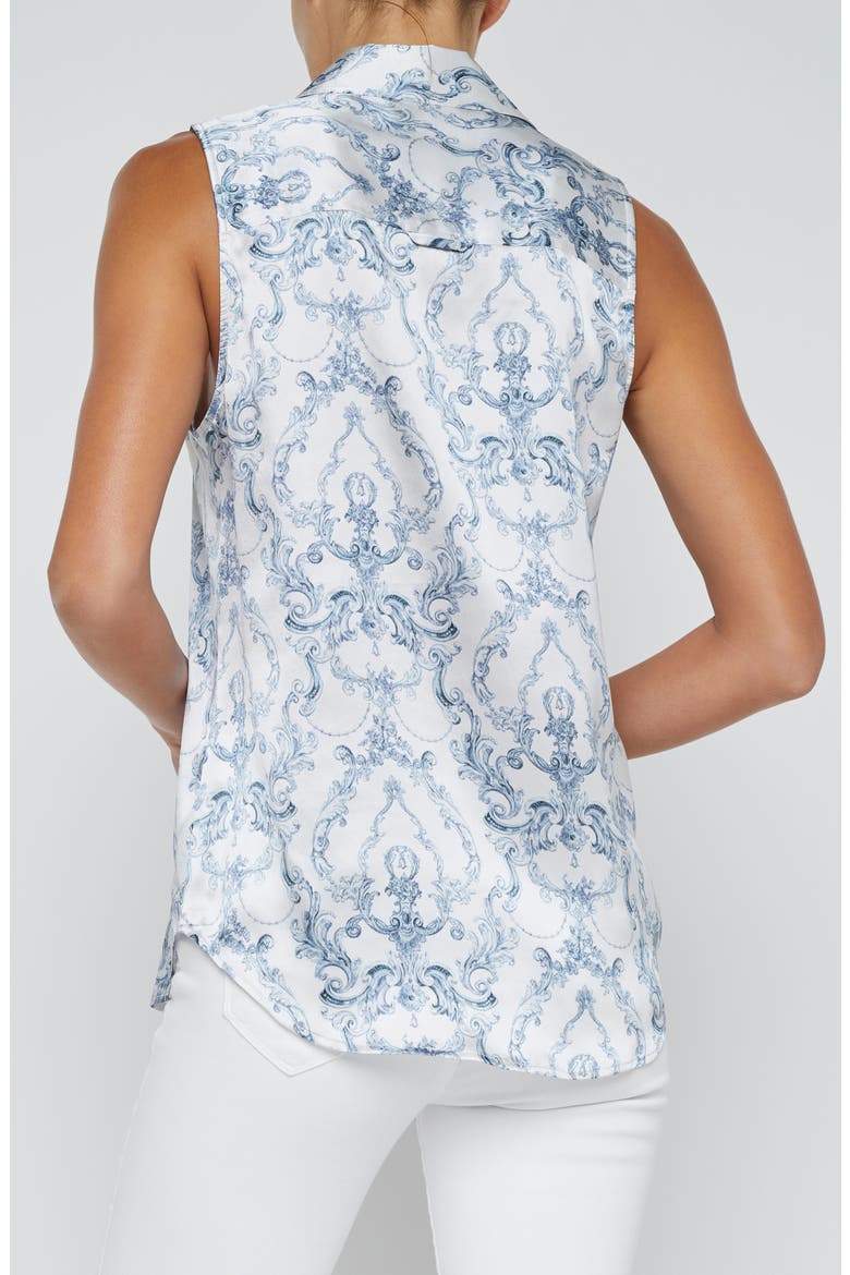 Emmy Sleeveless Silk Shirt, Alternate, color, WHITE BLUE SCROLL TOILE