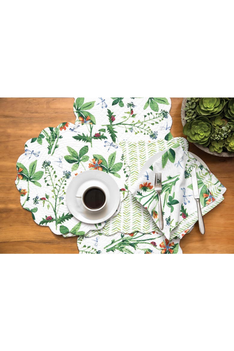 Clover Bug Watercolor Garden 100% Cotton Quilted Set of 6 Placemats 13" x 19", Alternate, color, Green