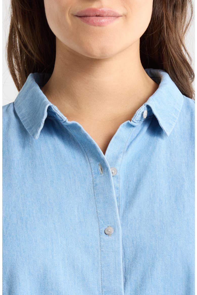 Classic Collar Elbow Length Sleeve Organic Cotton Button-Up Shirt, Alternate, color, LIGHT WASH