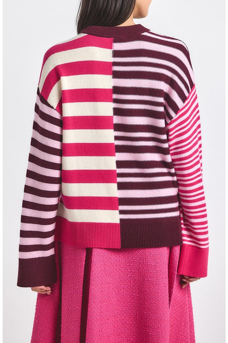 Avalon Mixed Stripe Wool Blend Crewneck Sweater, Alternate, color, PINK MULTI