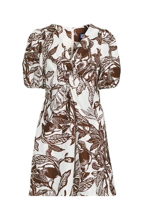 Lands' End Linen Above The Knee Puff Sleeve Dress In Gray