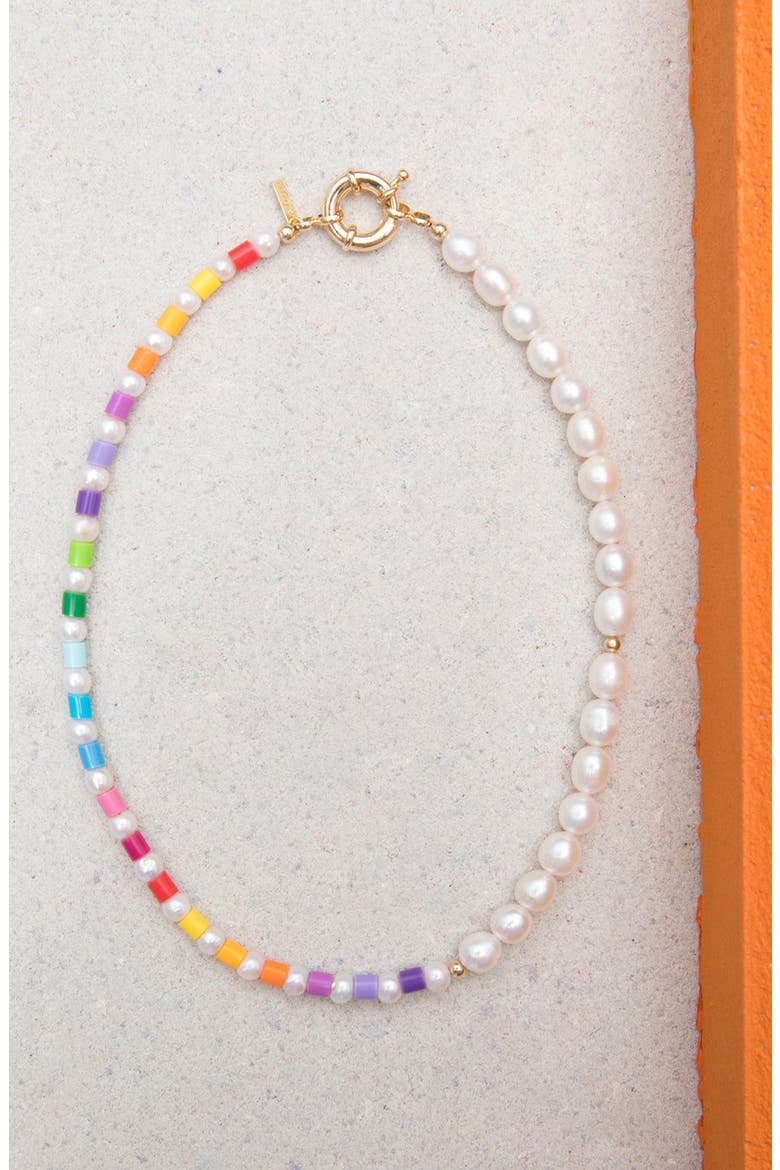 Thasos Bead & Baroque Pearl Necklace, Alternate, color, GOLD