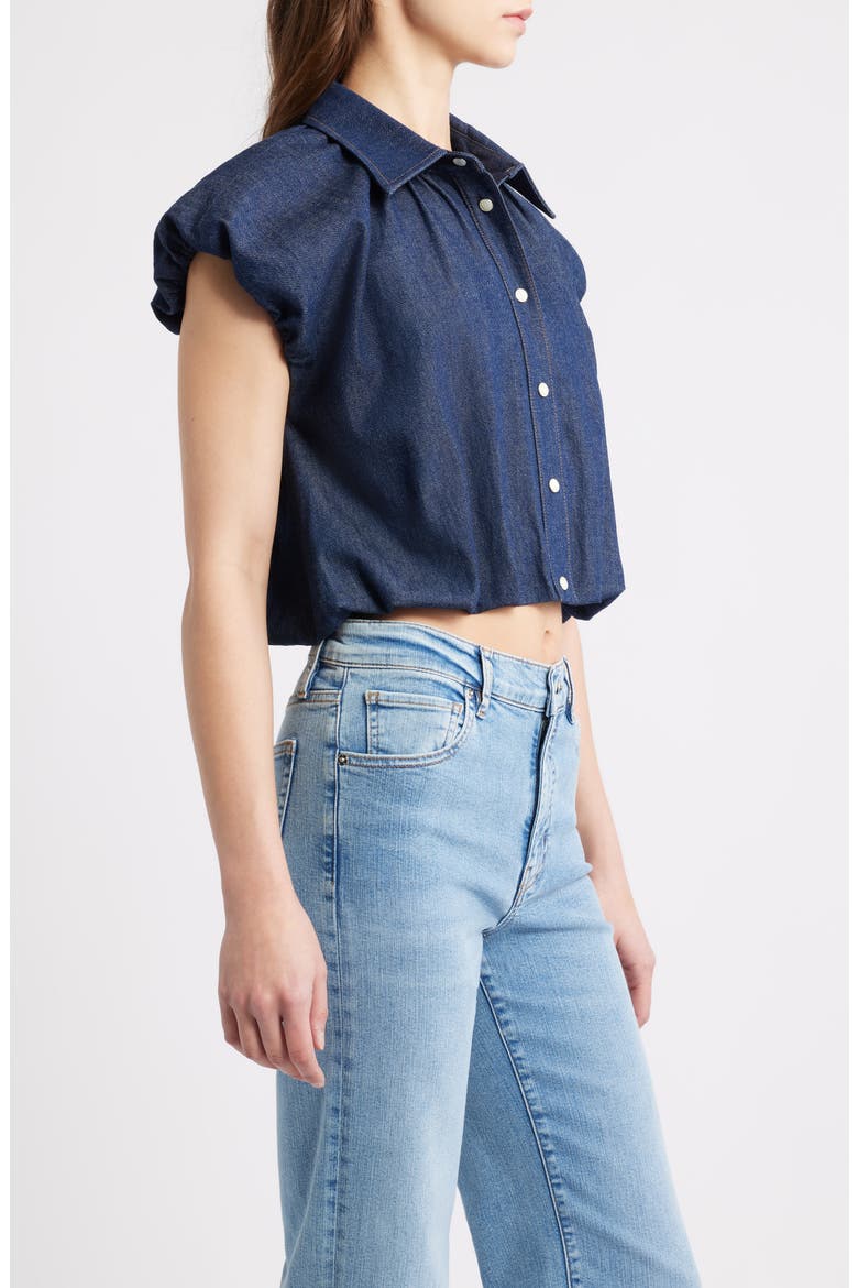 The Shell Denim Puff Sleeve Crop Top, Alternate, color, PUZZLE