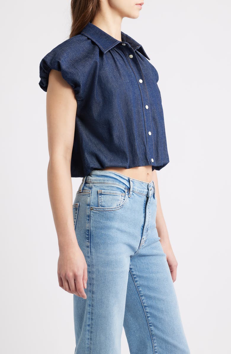FRAME The Shell Denim Puff Sleeve Crop Top, Alternate, color, Puzzle