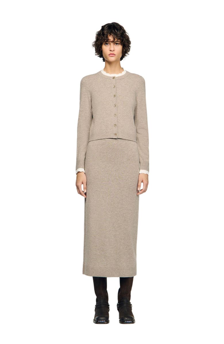 SANDRO Cardigan with contrast collar, Alternate, color, Caramel