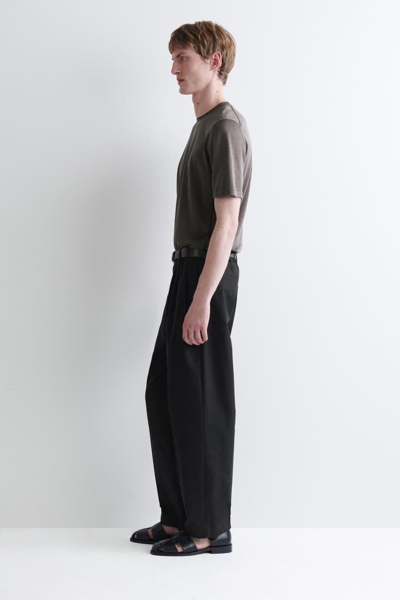 Contrast-tipped Silk-cotton T-shirt, Alternate, color, BROWN / BLACK