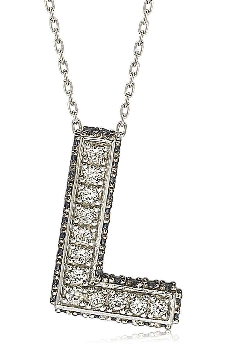 SUZY LEVIAN Sterling Silver Lab Created White & Blue Sapphire Accent Initial Pendant Necklace, Alternate, color, Blue-L