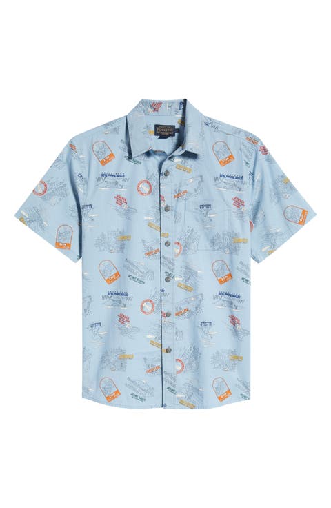 Shoreline National Park Print Short Sleeve Cotton Button-Up Shirt