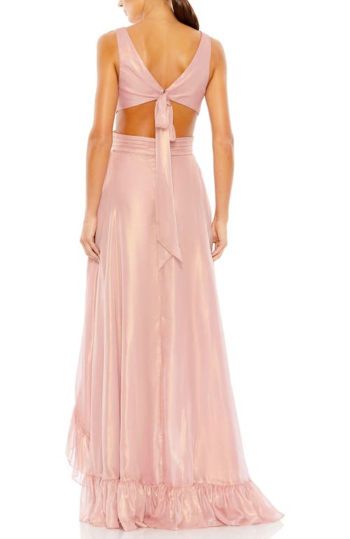 Mac Duggal Ieena High-low Ruffle Gown In Rose Gold
