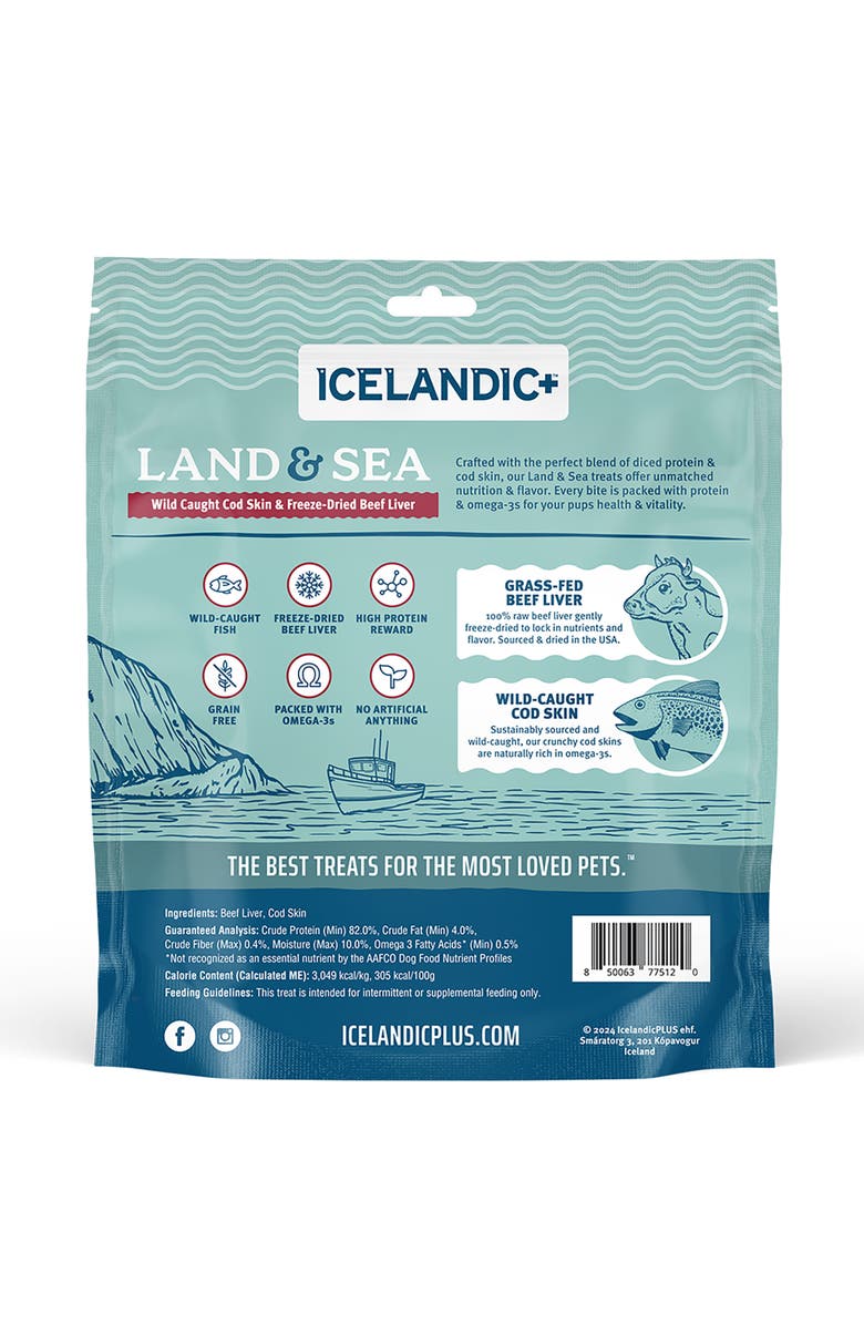 ICELANDIC+ Land & Sea Wild Caught Cod Skin & Freezedried Beef Liver, Alternate, color, Multicolored