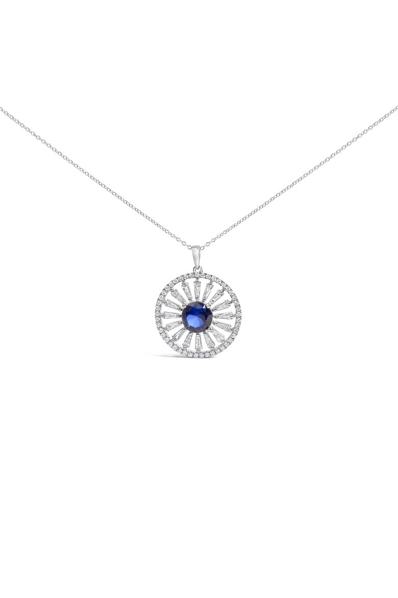 Sterling Silver Lab Grown Sapphire and 1.0 Cttw Baguette Diamond Medallion Pendant Necklace, Main, color, Silver