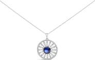 Haus of Brilliance Sterling Silver Lab Grown Sapphire and 1.0 Cttw Baguette Diamond Medallion Pendant Necklace