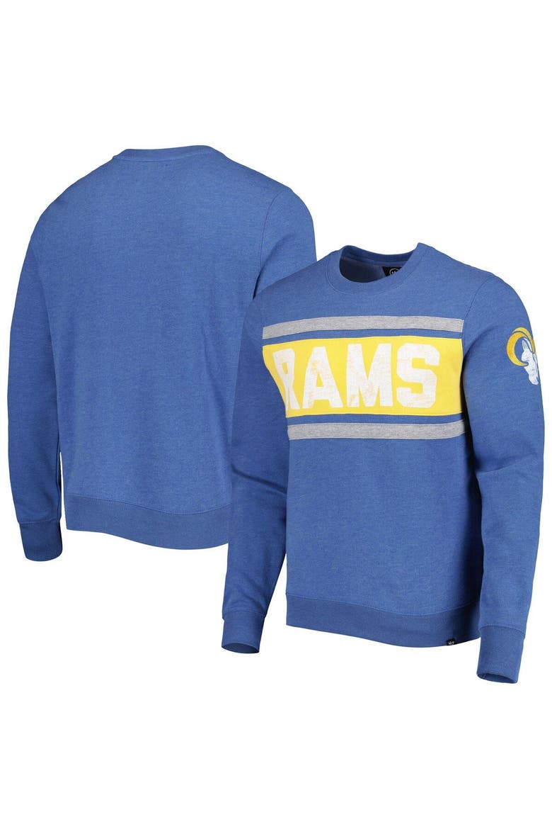 Men's '47 Heathered Blue Los Angeles Rams Bypass Tribeca Pullover Sweatshirt, Main, color, Blue
