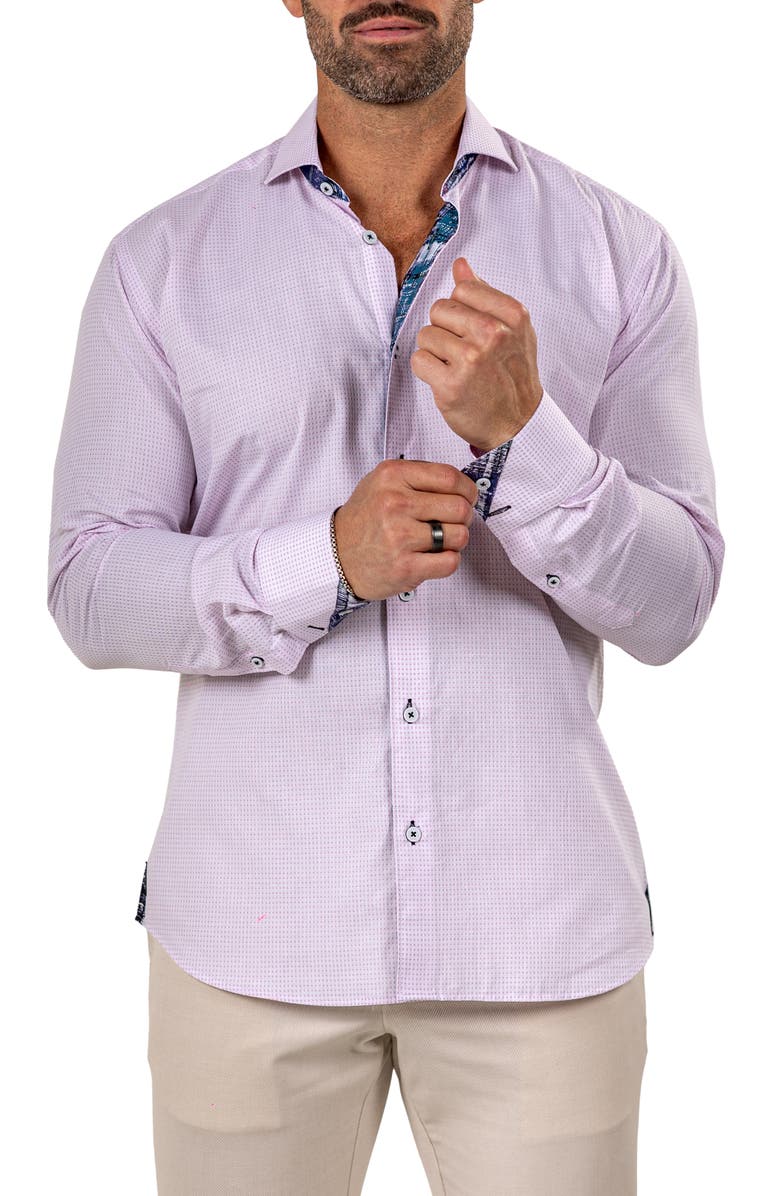 Maceoo Eins Marthy Contemporary Fit Cotton Button-Up Shirt, Alternate, color, White/Pink